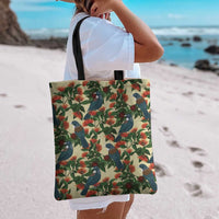 New Zealand Christmas Tote Bag Romantic Tui Birds on Pohutukawa - Ivory - Polynesian Pride