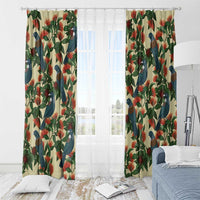 New Zealand Christmas Window Curtain Romantic Tui Birds on Pohutukawa - Ivory - Polynesian Pride