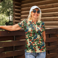 New Zealand Christmas Women Polo Shirt Romantic Tui Birds on Pohutukawa - Ivory - Polynesian Pride