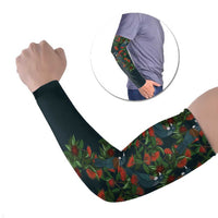 New Zealand Christmas Arm Sleeves Romantic Tui Birds on Pohutukawa - Cobalt - Polynesian Pride