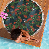 New Zealand Christmas Beach Blanket Romantic Tui Birds on Pohutukawa - Cobalt - Polynesian Pride