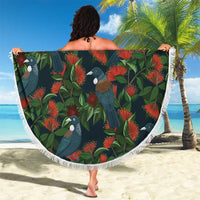 New Zealand Christmas Beach Blanket Romantic Tui Birds on Pohutukawa - Cobalt - Polynesian Pride