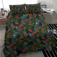 New Zealand Christmas Bedding Set Romantic Tui Birds on Pohutukawa - Cobalt - Polynesian Pride