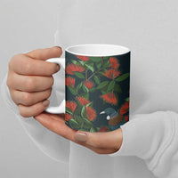 New Zealand Christmas Ceramic Mug Romantic Tui Birds on Pohutukawa - Cobalt - Polynesian Pride