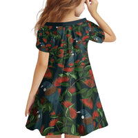 New Zealand Christmas Family Matching Off Shoulder Short Dress and Hawaiian Shirt Romantic Tui Birds on Pohutukawa - Cobalt LT7 - Polynesian Pride