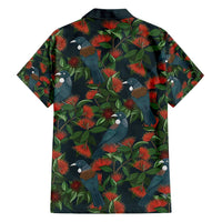 New Zealand Christmas Family Matching Short Sleeve Bodycon Dress and Hawaiian Shirt Romantic Tui Birds on Pohutukawa - Cobalt - Polynesian Pride