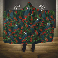 New Zealand Christmas Hooded Blanket Romantic Tui Birds on Pohutukawa - Cobalt - Polynesian Pride