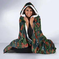 New Zealand Christmas Hooded Blanket Romantic Tui Birds on Pohutukawa - Cobalt - Polynesian Pride