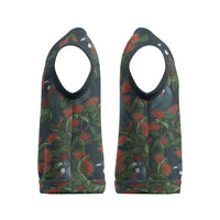 New Zealand Christmas Knitted V-Neck Vest Romantic Tui Birds on Pohutukawa - Cobalt - Polynesian Pride