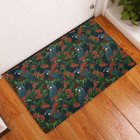 New Zealand Christmas Rubber Doormat Romantic Tui Birds on Pohutukawa - Cobalt - Polynesian Pride