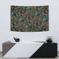 New Zealand Christmas Tapestry Romantic Tui Birds on Pohutukawa - Cobalt - Polynesian Pride