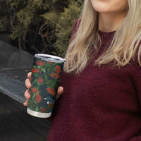 New Zealand Christmas Tumbler Cup Romantic Tui Birds on Pohutukawa - Cobalt - Polynesian Pride