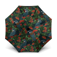 New Zealand Christmas Umbrella Romantic Tui Birds on Pohutukawa - Cobalt - Polynesian Pride