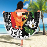Polynesian Beach Blanket Tropical Santa - Plumeria Black Vintage