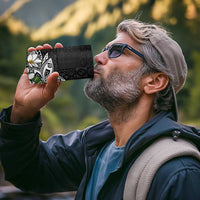 Polynesian 4 in 1 Can Cooler Tumbler Tropical Santa - Plumeria Black Vintage