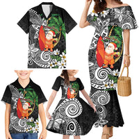 Polynesian Family Matching Mermaid Dress and Hawaiian Shirt Tropical Santa - Plumeria Black Vintage LT7 - Polynesian Pride