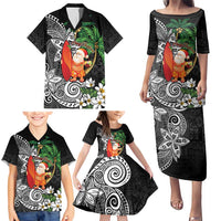 Polynesian Family Matching Puletasi and Hawaiian Shirt Tropical Santa - Plumeria Black Vintage LT7 - Polynesian Pride