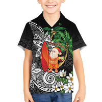 Polynesian Family Matching Short Sleeve Bodycon Dress and Hawaiian Shirt Tropical Santa - Plumeria Black Vintage LT7 Son's Shirt Black - Polynesian Pride