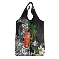 Polynesian Grocery Bag Tropical Santa - Plumeria Black Vintage