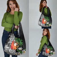 Polynesian Grocery Bag Tropical Santa - Plumeria Black Vintage