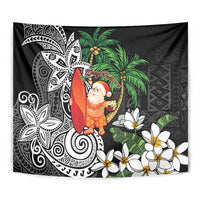 Polynesian Tapestry Tropical Santa - Plumeria Black Vintage