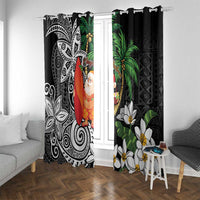 Polynesian Window Curtain Tropical Santa - Plumeria Black Vintage