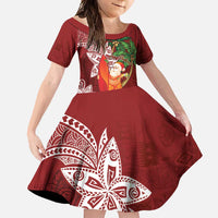 Polynesian Family Matching Mermaid Dress and Hawaiian Shirt Tropical Santa - Plumeria Red Vintage LT7 Daughter's Dress Red - Polynesian Pride