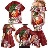 Polynesian Family Matching Mermaid Dress and Hawaiian Shirt Tropical Santa - Plumeria Red Vintage LT7 - Polynesian Pride