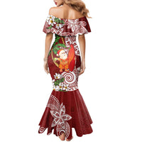 Polynesian Family Matching Mermaid Dress and Hawaiian Shirt Tropical Santa - Plumeria Red Vintage LT7 - Polynesian Pride