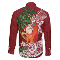 Polynesian Family Matching Off The Shoulder Long Sleeve Dress and Hawaiian Shirt Tropical Santa - Plumeria Red Vintage LT7 - Polynesian Pride