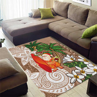 Polynesian Area Rug Tropical Santa - Plumeria Beige Vintage