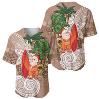 Polynesian Baseball Jersey Tropical Santa - Plumeria Beige Vintage