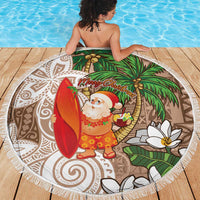 Polynesian Beach Blanket Tropical Santa - Plumeria Beige Vintage