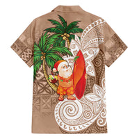 Polynesian Family Matching Long Sleeve Bodycon Dress and Hawaiian Shirt Tropical Santa - Plumeria Beige Vintage LT7 - Polynesian Pride