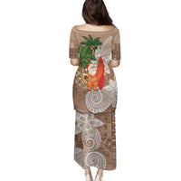 Polynesian Family Matching Puletasi and Hawaiian Shirt Tropical Santa - Plumeria Beige Vintage LT7 - Polynesian Pride