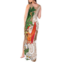 Polynesian Tank Maxi Dress Tropical Santa - Plumeria Beige Vintage