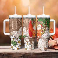 Polynesian Tumbler With Handle Tropical Santa - Plumeria Beige Vintage