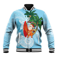 Polynesian Baseball Jacket Tropical Santa - Plumeria Turquoise Vintage