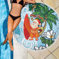 Polynesian Beach Blanket Tropical Santa - Plumeria Turquoise Vintage