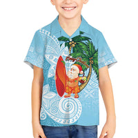 Polynesian Family Matching Long Sleeve Bodycon Dress and Hawaiian Shirt Tropical Santa - Plumeria Turquoise Vintage LT7 Son's Shirt Turquoise - Polynesian Pride