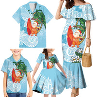 Polynesian Family Matching Mermaid Dress and Hawaiian Shirt Tropical Santa - Plumeria Turquoise Vintage LT7 - Polynesian Pride