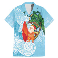 Polynesian Family Matching Mermaid Dress and Hawaiian Shirt Tropical Santa - Plumeria Turquoise Vintage LT7 Dad's Shirt - Short Sleeve Turquoise - Polynesian Pride