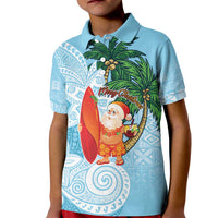 Polynesian Kid Polo Shirt Tropical Santa - Plumeria Turquoise Vintage