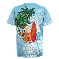 Polynesian Rugby Jersey Tropical Santa - Plumeria Turquoise Vintage