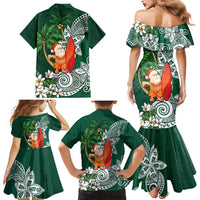 Polynesian Family Matching Mermaid Dress and Hawaiian Shirt Tropical Santa - Plumeria Green Vintage LT7 - Polynesian Pride