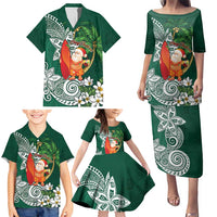 Polynesian Family Matching Puletasi and Hawaiian Shirt Tropical Santa - Plumeria Green Vintage LT7 - Polynesian Pride