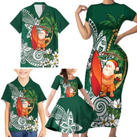 Polynesian Family Matching Short Sleeve Bodycon Dress and Hawaiian Shirt Tropical Santa - Plumeria Green Vintage LT7 - Polynesian Pride