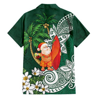 Polynesian Family Matching Short Sleeve Bodycon Dress and Hawaiian Shirt Tropical Santa - Plumeria Green Vintage LT7 - Polynesian Pride