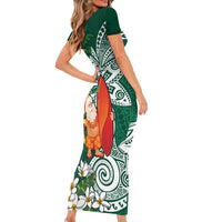 Polynesian Family Matching Short Sleeve Bodycon Dress and Hawaiian Shirt Tropical Santa - Plumeria Green Vintage LT7 - Polynesian Pride