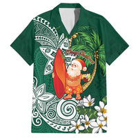 Polynesian Family Matching Tank Maxi Dress and Hawaiian Shirt Tropical Santa - Plumeria Green Vintage